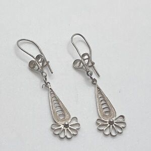 Vtg Sterling Silver Filigree Dangle Earrings 1.7” / Antique